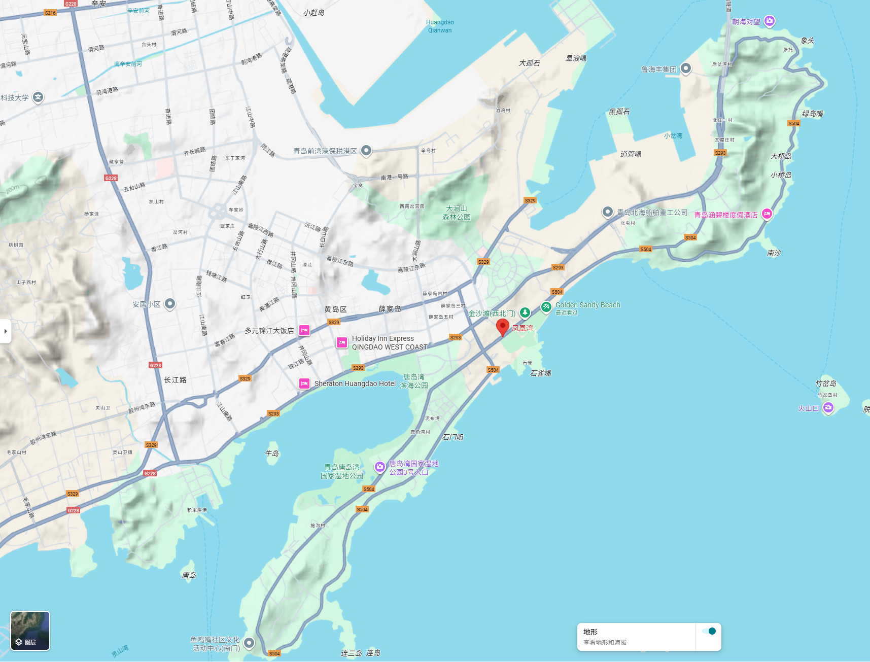 東凰公司位置地圖 - 中国山东省青岛市黄岛区（金沙滩）東凰湾